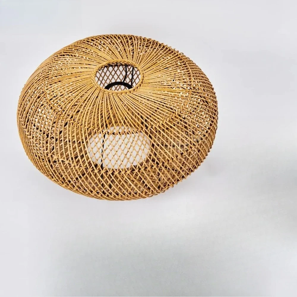 40CM Rattan Pendant Light Fixture Mini Hand-Woven Rattan Chandelier Boho Wicker Hanging Lamp for Dining Living Kitchen Island