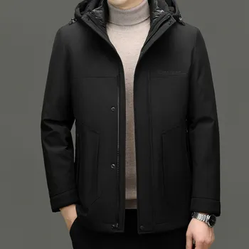 Cappotti imbottiti con cappuccio caldi da uomo classici Inverno Business Casual Piumini d'anatra antivento Capispalla Solido Addensare Parka Abbigliamento 1