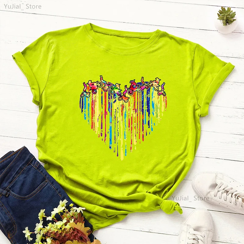 Regenbogen Liebe Motorrad gedruckt T-Shirt Frauen Kleidung Sommer Kurzarm T-Shirt Femme Harajuku Shirt Streetwear – Detail 5