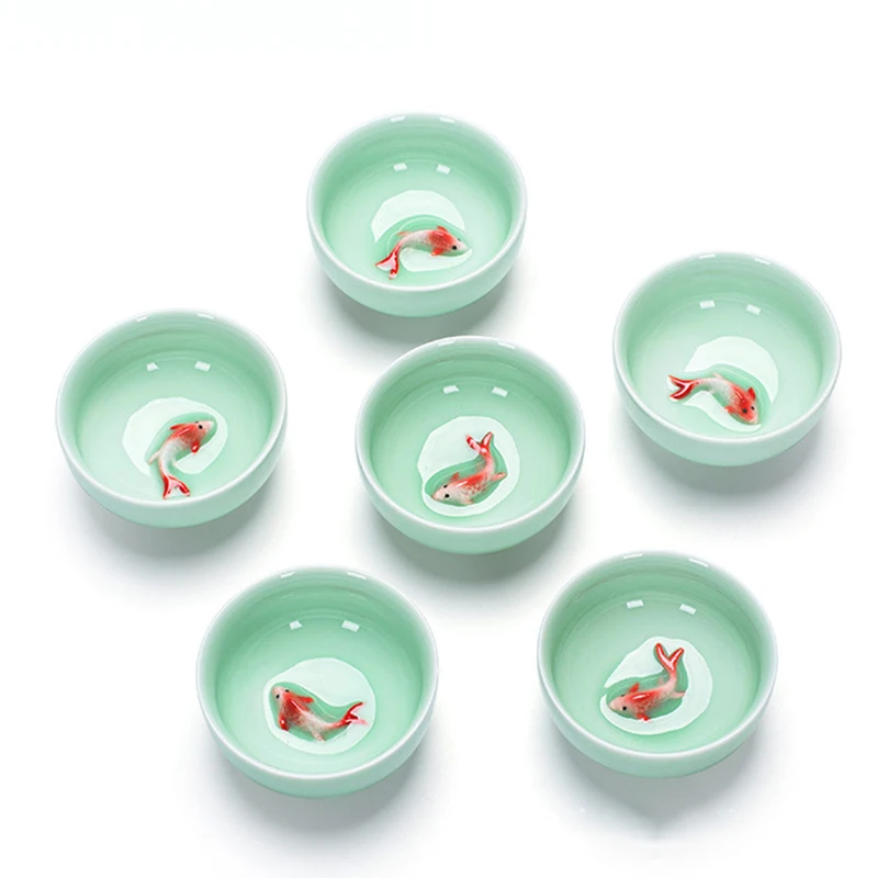 Chinese Tea Cups Porcelain Celadon Fish Teacup Set Loose Leaf Teapot Drinkware Oolong Tea Ceramic China Kung Fu Sets