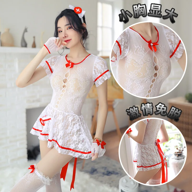 

Sexy Hollow Maid Maid Suit Large Size Sexy Lingerie Nightgown Transparent Cheongsam Uniform Seductive Lace