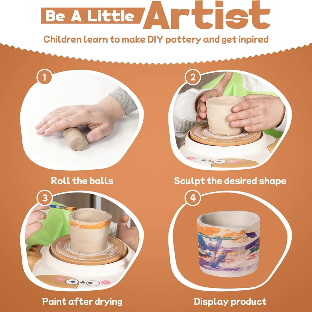 Children's Electric Pottery Wheel Kit with Sculpting Tools – Creative DIY Clay Crafts