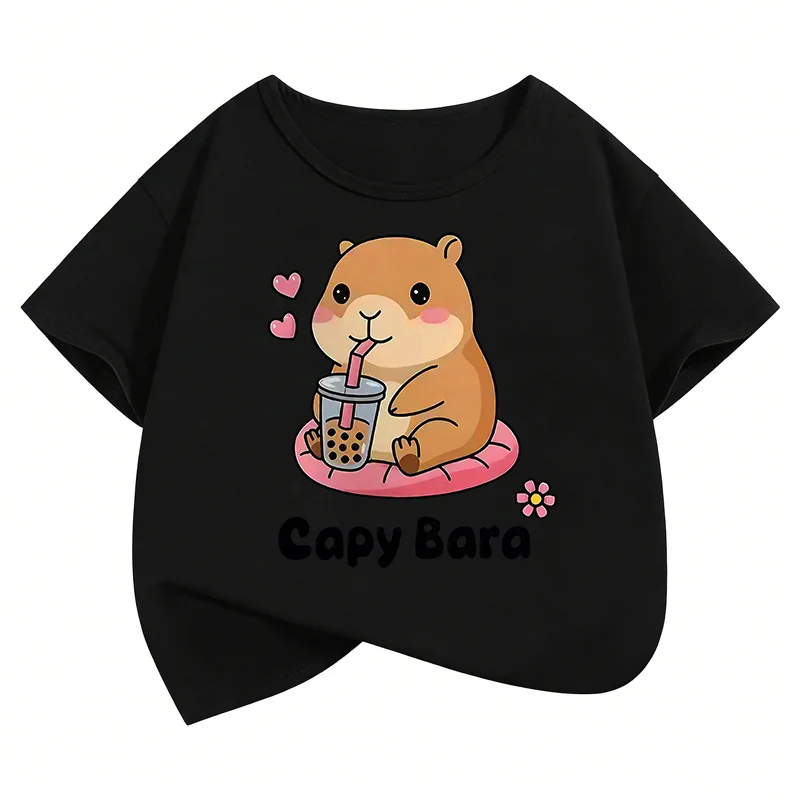여름 봄 반팔 유니섹스 재미있는 카피바라 동물 디자인 티셔츠 어린이 티셔츠 소년 소녀 캐주얼 탑 티셔츠