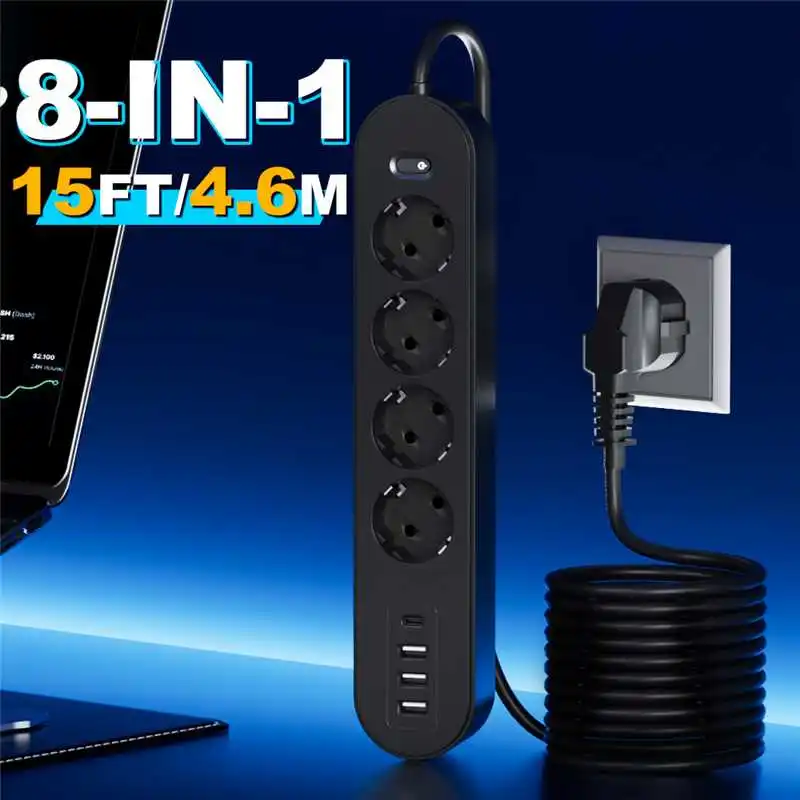 1 High-End 8-in-1 Power Strip with Overload Protection, One Master Switch, 4 Ac Outlet Sc7663137f33d4c1789dc9912237fc5c8l