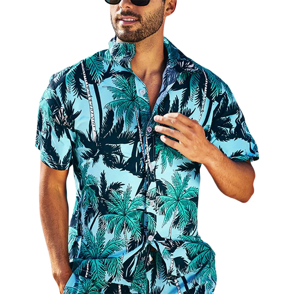 

Men's Shirt Loose Tree Print Short Sleeve Shirt Turn-down Collar Button Closure Summer Tops for Casual Daily