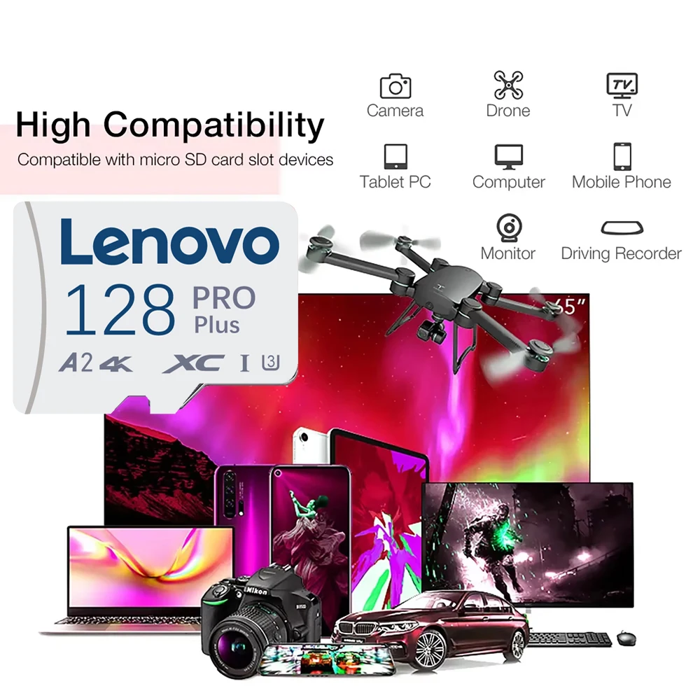 레노버 미니 SD 카드 256GB 512GB 메모리 카드 64GB 128GB Class10 플래시 드라이브 마이크로 TF SD 카드 스마트폰용 메모리 카드