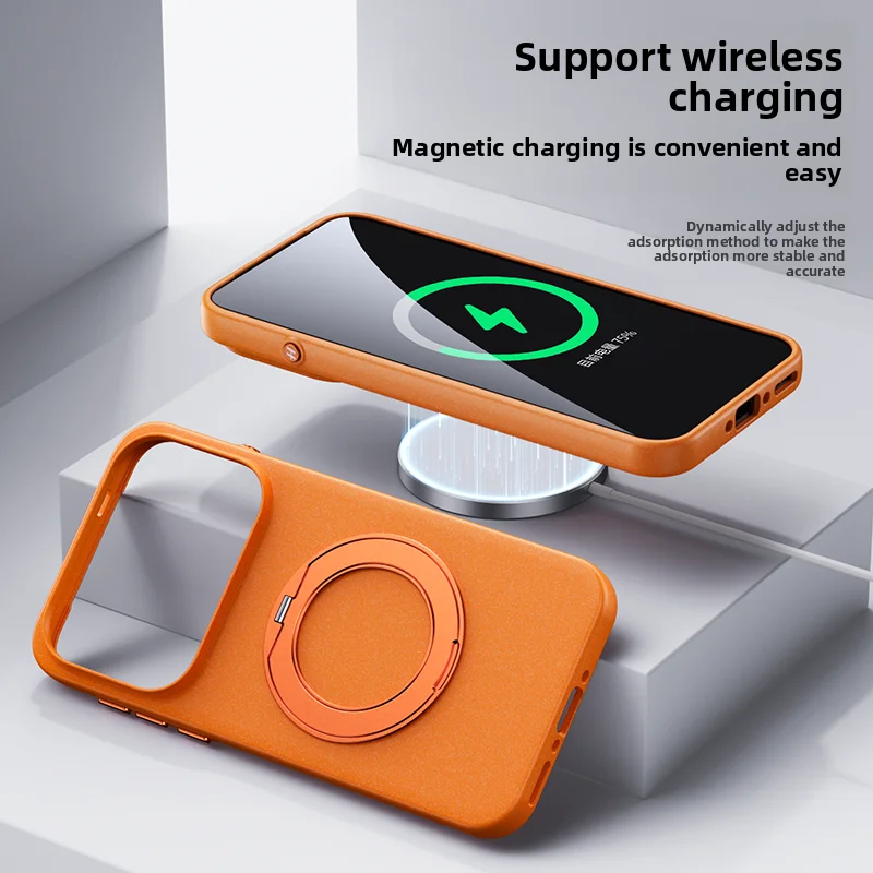 Magsafe Magnetic Swivel Stand Case with Rock Sand Texture and Frosted Acrylic Cover - Shockproof Protection