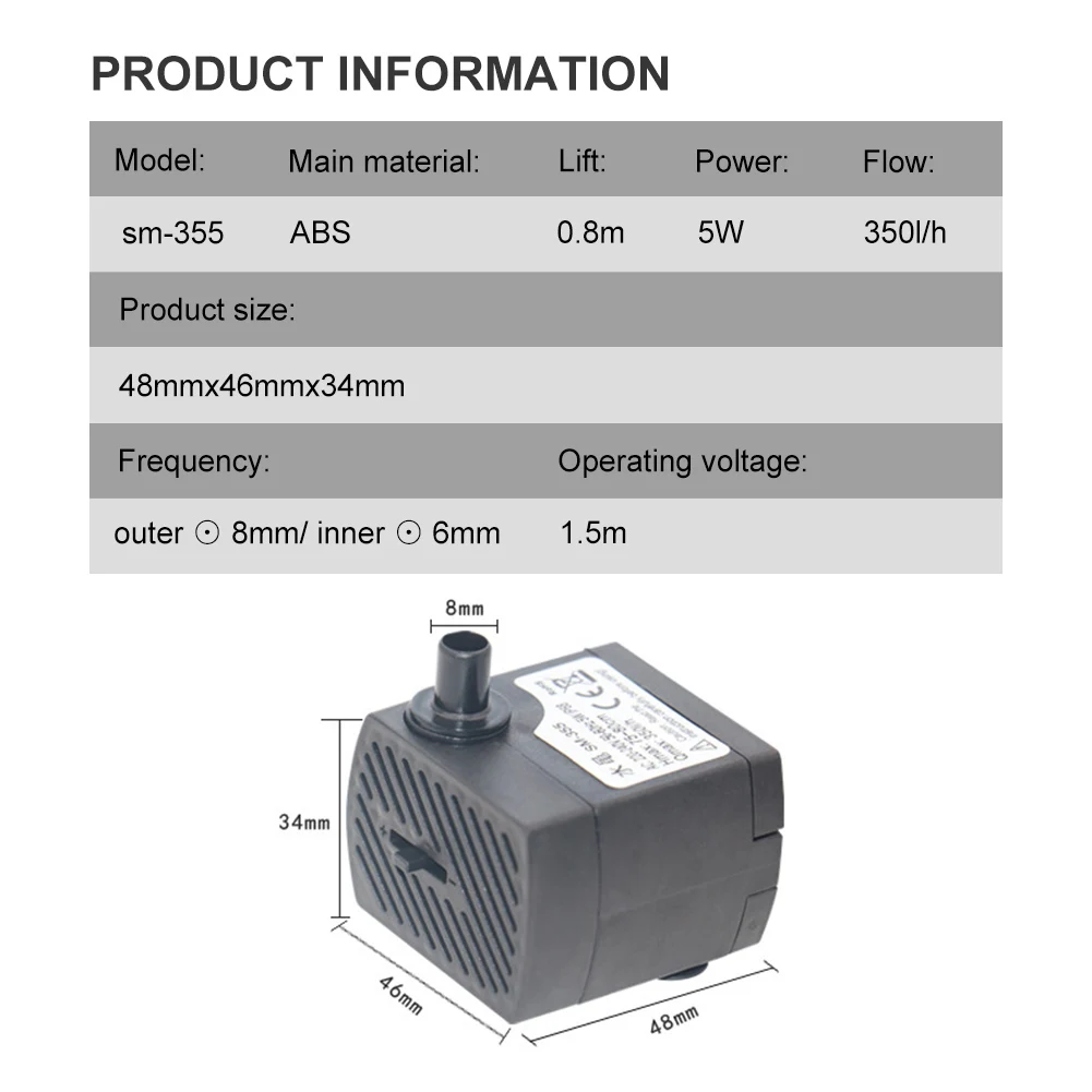 Mini-Wasserpumpe + Trafo - 12V, 200l/h