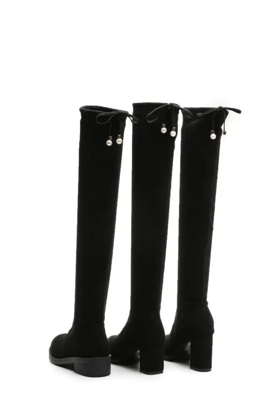 Flannel Boots Autumn and Winter Riding Boots High-heeled Boots Over-the-knee Boots Thick Heel Non-slip Warm Women's Boots Boot
