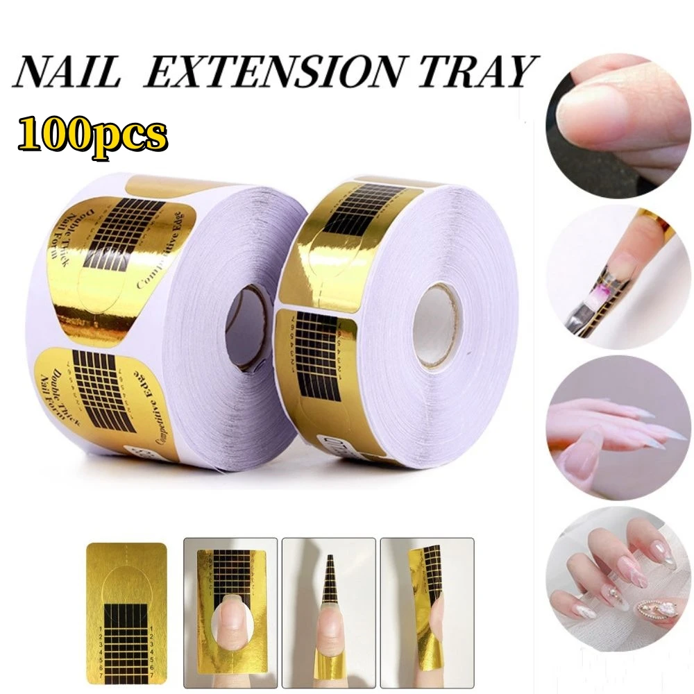 100PCS French Nail Form Tips Acrylic UV Gel Extension Curl Form Nail Gel Sticker Art Guide Paper Manicure Stencil Acrylic Tool