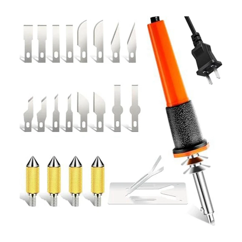 22-Piece Electric Hot Knife Cutter Tool Kit With Heat Cutter Stencil Cutter, For Soft Thin Plastic Cloth Stencil US Plug