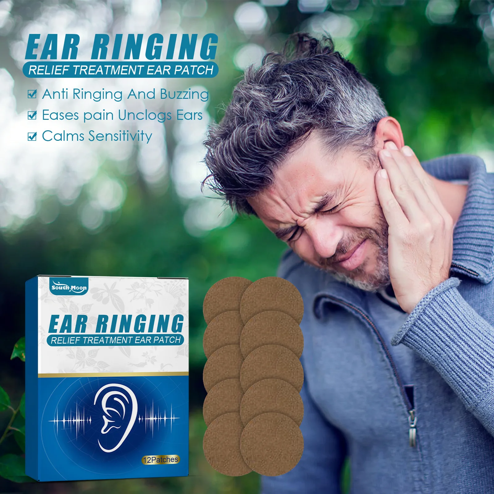 

South Moon Tinnitus Patch Relieve Tinnitus Ear Discomfort and Hearing Impairment Patch Ear Kang Ear Acupoint Patch
