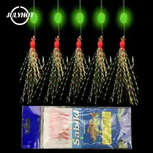  6pcs/set Luminous Spinner Fishhooks Long Wire Lure Bait Sea Fishing Lures Line String Tackle Accessory 