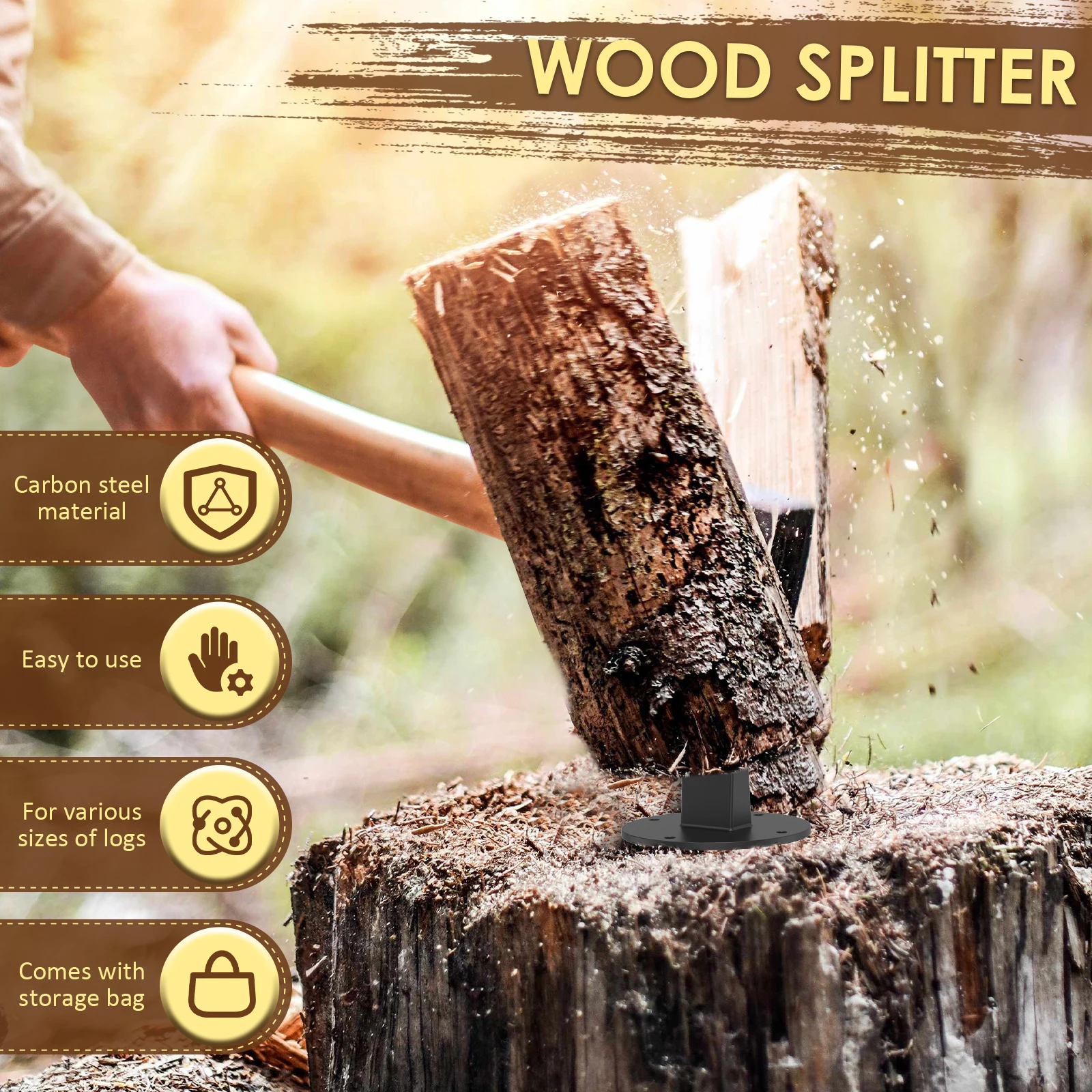 Description Picture 4 of itemWood Splitter Manual Log Splitter High Strength Steel Kindling Splitting Woods Splitting Stand Compact Small Firewood Cutter