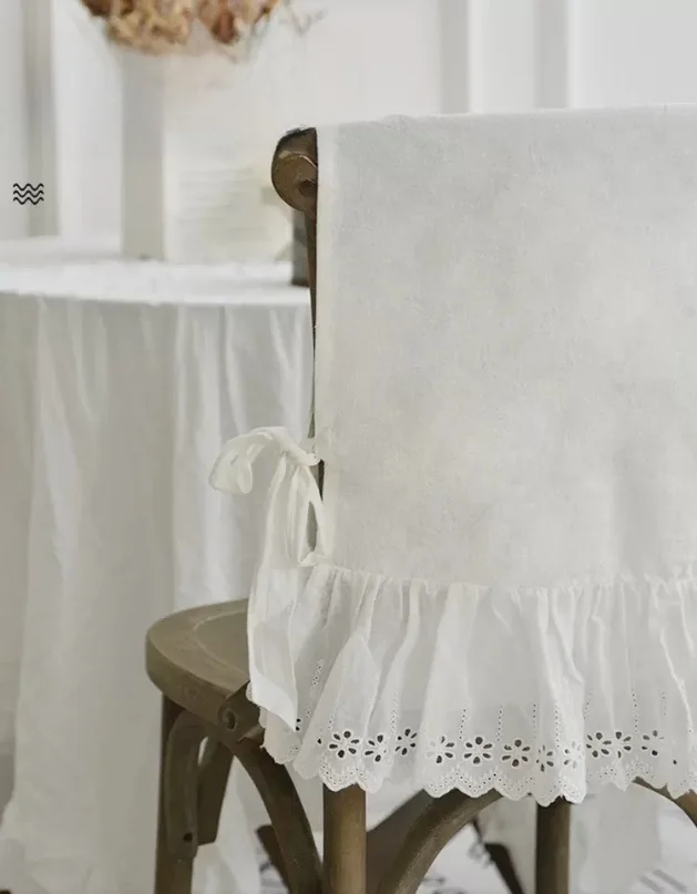 High-End White Pure Cotton Chair Cover with Hollow Embroidery Simple Modern Sle for Home Use  Color Barest Cover