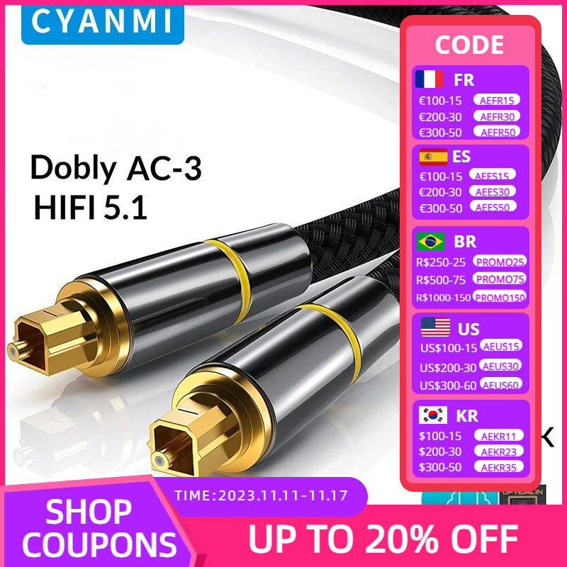 CYANMI HIFI 5.1 Digital Optical Audio Cable Toslink SPDIF Coaxial Cable for Amplifiers Blu-ray Xbox 360 PS4 Soundbar Fiber Cable