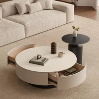 Table basse ronde moderne avec rangement dissimulé, table d'appoint minimaliste avec plateau rotatif et base robuste pour salon 3