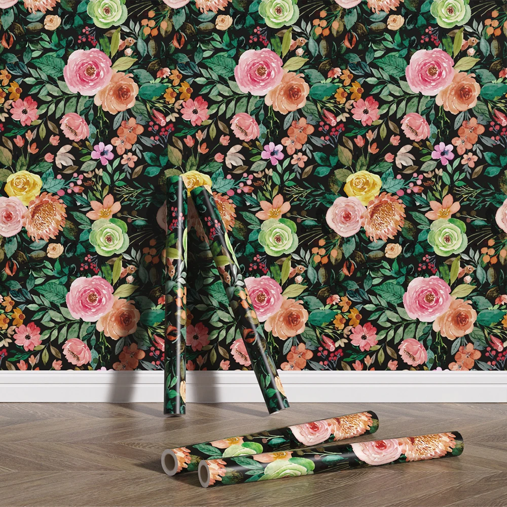 Home Decoration Black Peel And Stick Flower Vintage Water Proof Floral Self Adhesive Wallpaper
