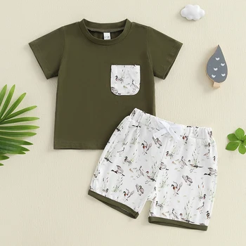 Boys Summer Outfit Sets with Short Sleeve O Neck Tops and Cute Duck Print Drawstring Shorts - Casual and Comfortable Summer 5