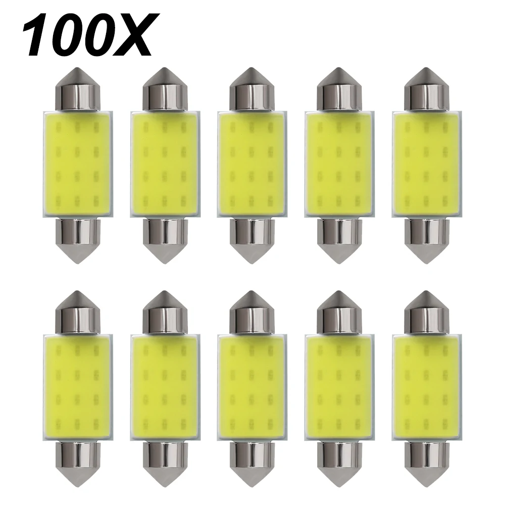 

100PCS C5W LED Bulb C10W Festoon 31/36/39/41/42mm 12V COB 6000K White Car Interior Dome Reading Lights Trunk License Plate Lamp