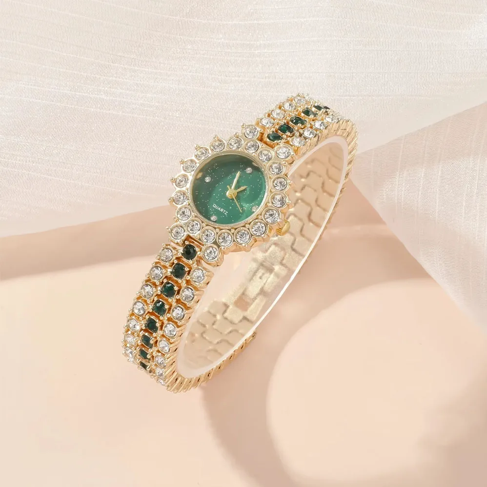 Ladies Rhinestone Quartz Watch + Bracelet Set Fancy Women Watches Jewelry Sophisticated And Stylish Women Watch (Small Size)