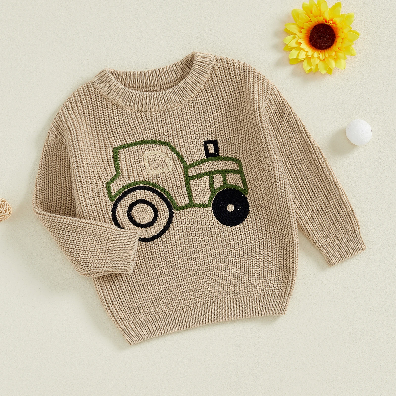 Kids Sweaters Winter Knitted Clothing Truck Embroidery Long Sleeve Baby Pullover Top Knitwear