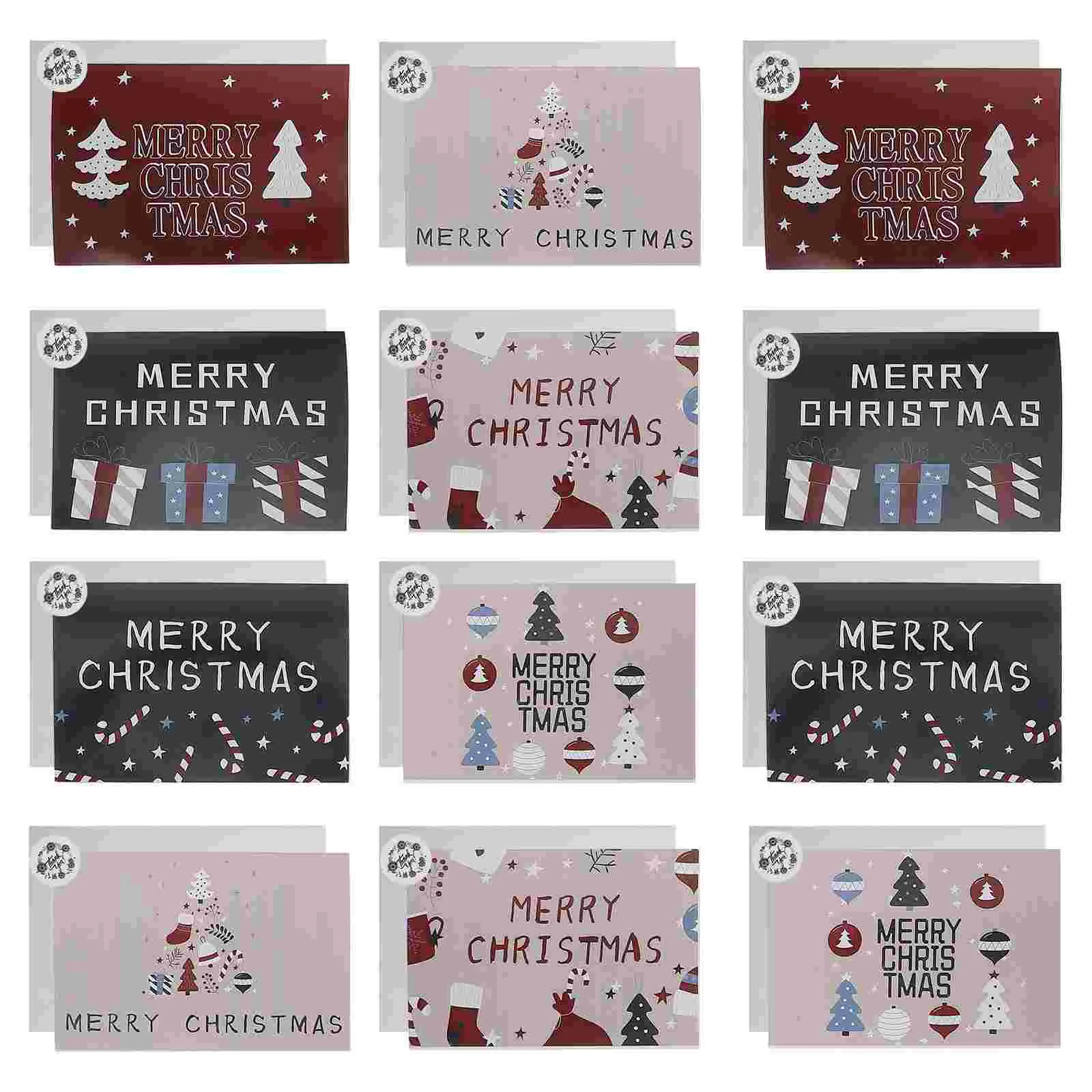 12 Pcs Christmas Card Vintage Xmas Blessing Cards Message Greeting Cartoon Retro Paper Delicate