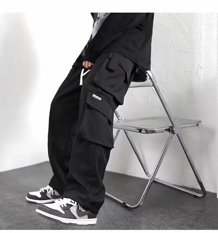오토바이 남성 바지 브랜드 의류 작업복 와이드 레그 팬츠 남성 루즈 하이 스트리트 트렌디 카고 바지 남성 하의 힙합