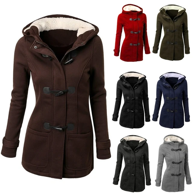 Womens Winter Hooded Cardigans Hooded Horn Button Jackets Fleece Coat Outerwear Dropship 1
