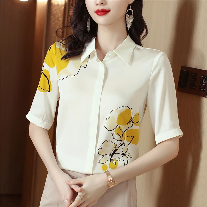 Camisas cortas elegantes para mujer, blusas estampadas a la moda, blusas ajustadas manga corta para primavera y verano, | - AliExpress