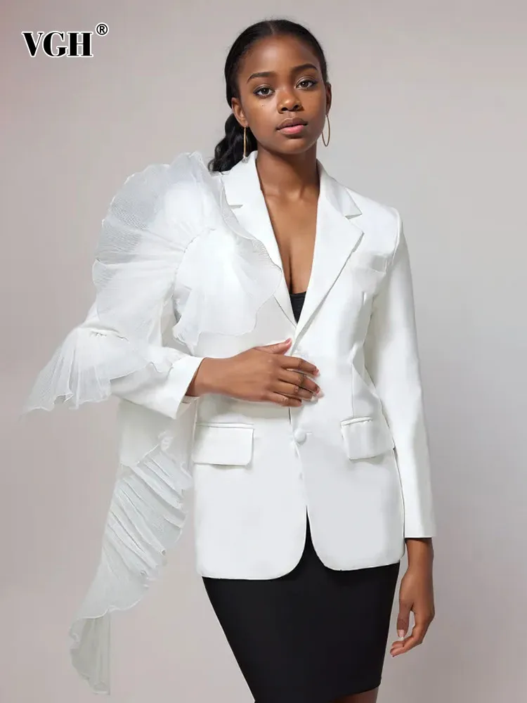 

VGH Solid Patchwork Appliques Minimalist Blazers For Women Notched Collar Long Sleeve Casual Loose Blazer Female Fashion Style