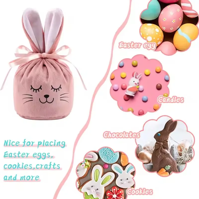 1-40PCS Bunny Gift Packing Rabbit Ears Cute Gift Bag Storage Bag Valentine's Day Candy Ribbon Drawstring Bundle Jewelry