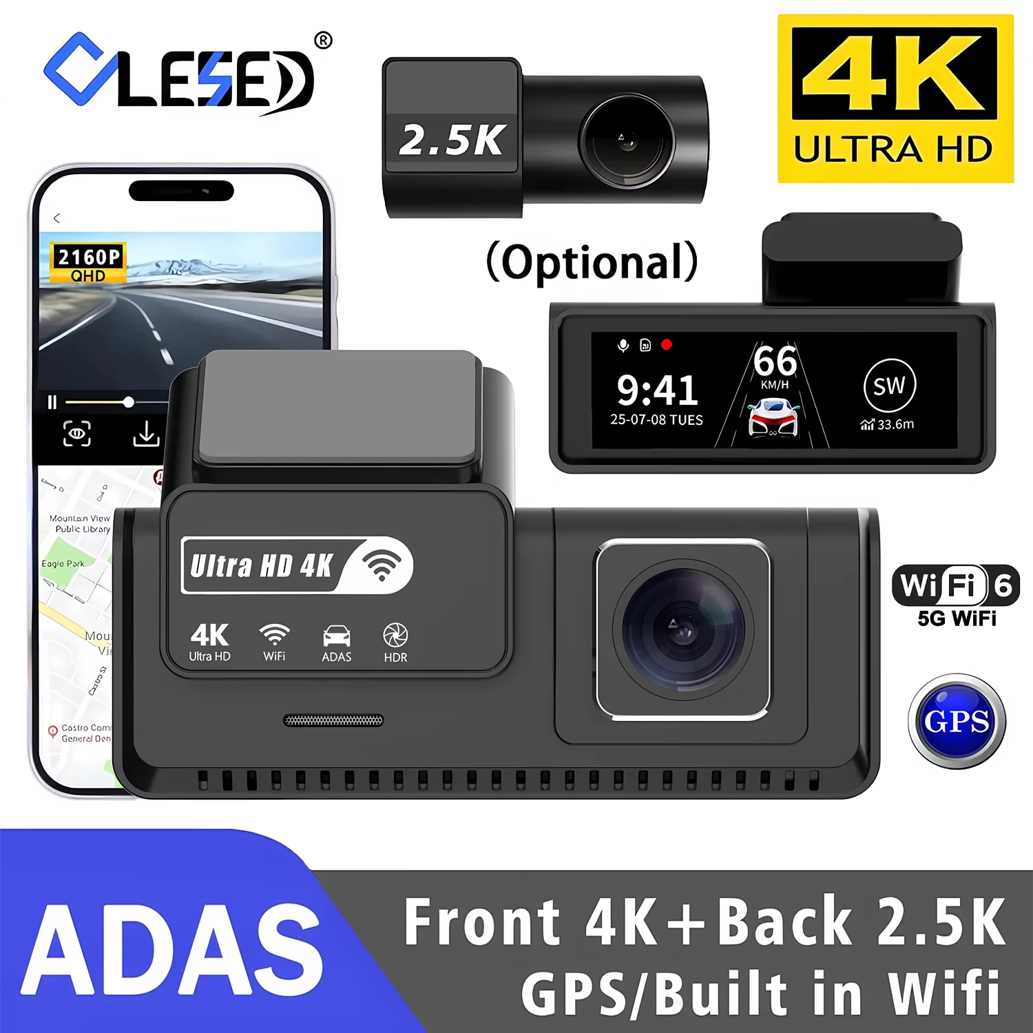 Ultra HD 4K Car Front 2.5K Rear Dash Cam Mini WIFI DVR Black Box Room ...