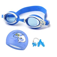 Kids Swimming Goggles Children 3-12Y Wide Vision Anti-Fog Anti-UV Swim Glasses Pool Eyewear with Ear Plugs Swim Cap set 2