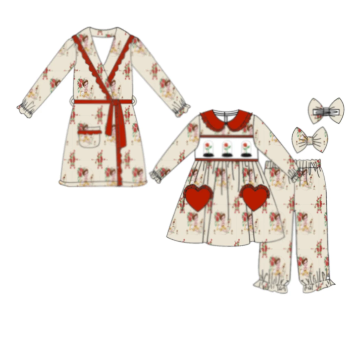 New boutique children's suit castle girl printed lapel long sleeved elastic trousers short sleeved girl suit baby nightgown kids clothing set girls clothing set