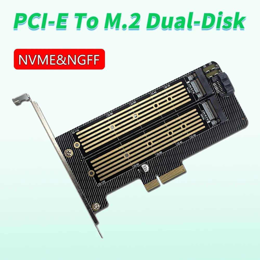 

M.2 NVMe SSD NGFF To PCIE X4 SATA Dual-Disk Adapter Card M B Key for PCI-e PCI Express 3.0 X4 2230-2280 M2 Pcie Expansion Riser