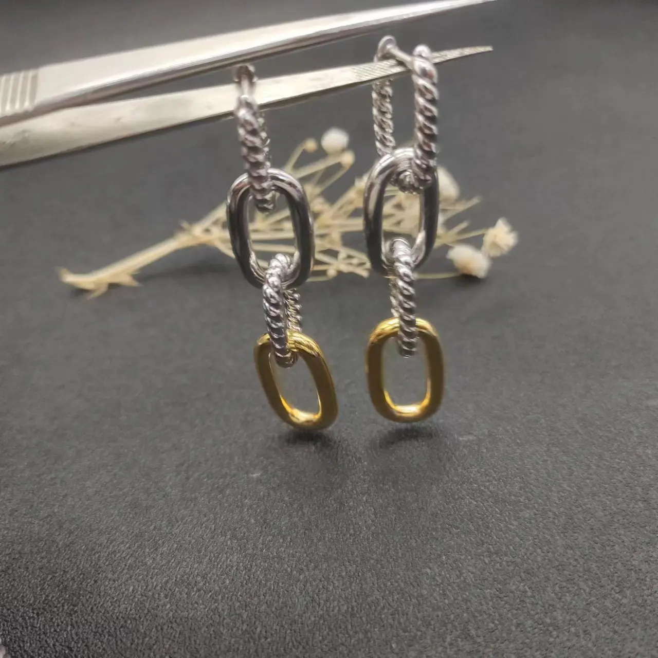 HSC DY Gold Hook Twisted Wire Buckle Earrings in Sterling Silver with 14K Yellow PlatedPlated