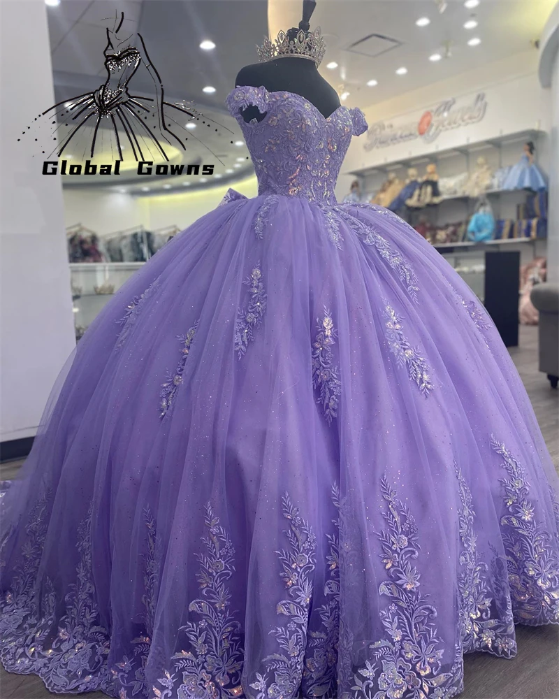 Quinceanera Dresses Mexico Lilac lavender Purple Off The Shoulder Ball Gown Appliques Beaded Birthday Party Sweet 16