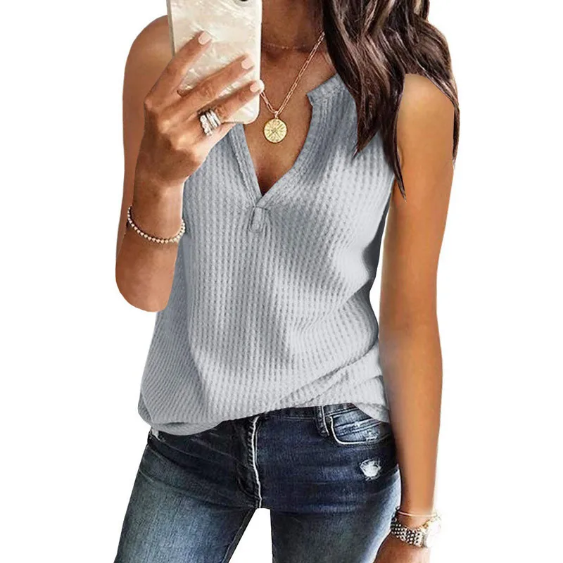 

Sexy Sleeveless Summer Deep V-neck T-Shirt Vest Women Solid Fashion Casual T Shirts 2023 Homewear Female Knitted Tank Tops Tees