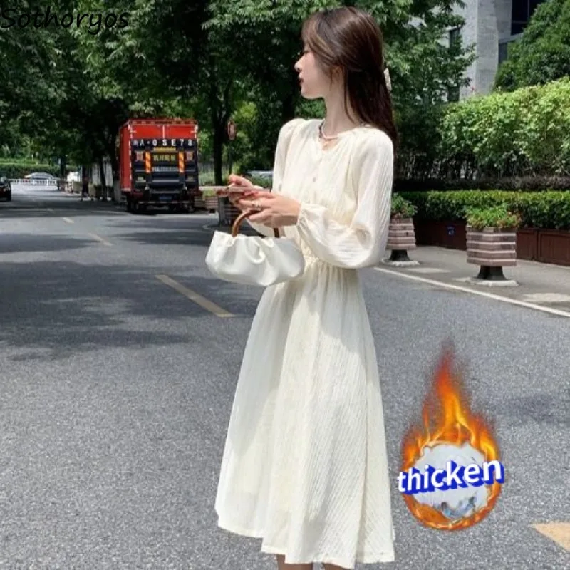 

Dresses Women Solid Autumn Creativity Folds Simple Elegant Prevalent All-match Daily Casual Lovely Korean Style Ladies Modern