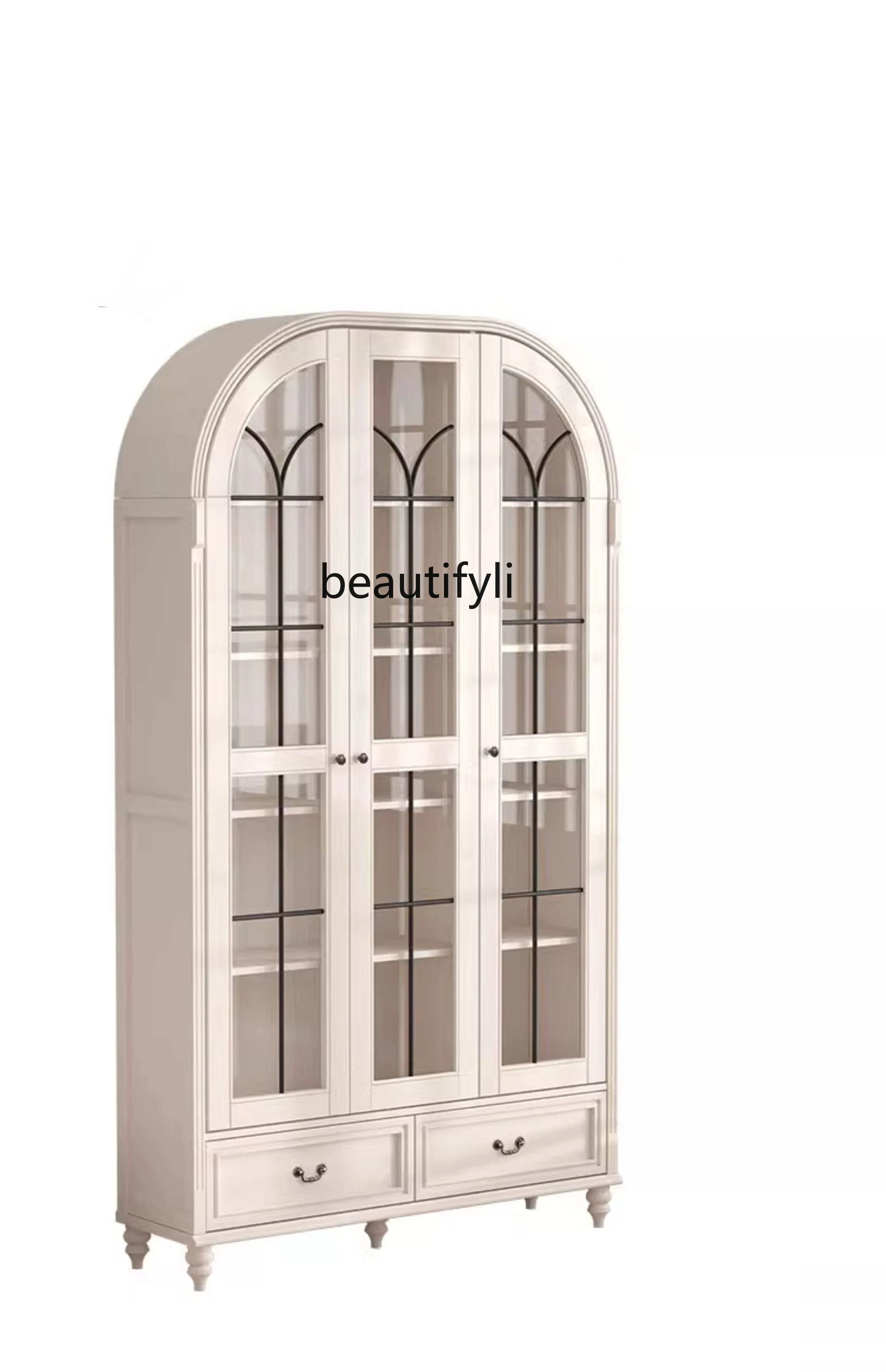 

Solid Wood American Cream Style Light Luxury Custom Wine Cabinet Display Cabinet Living Room Door Dust-Proof Locker furniture