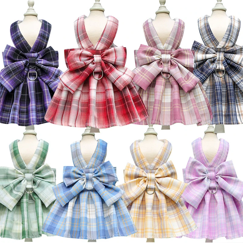 Dog Cat Harness Leash Set Bowknot Dresses Puppy Skirt Clothes for Small Dog Vest Dress Clothes teddy french bulldog Pet Supplies best flea collar for dogs