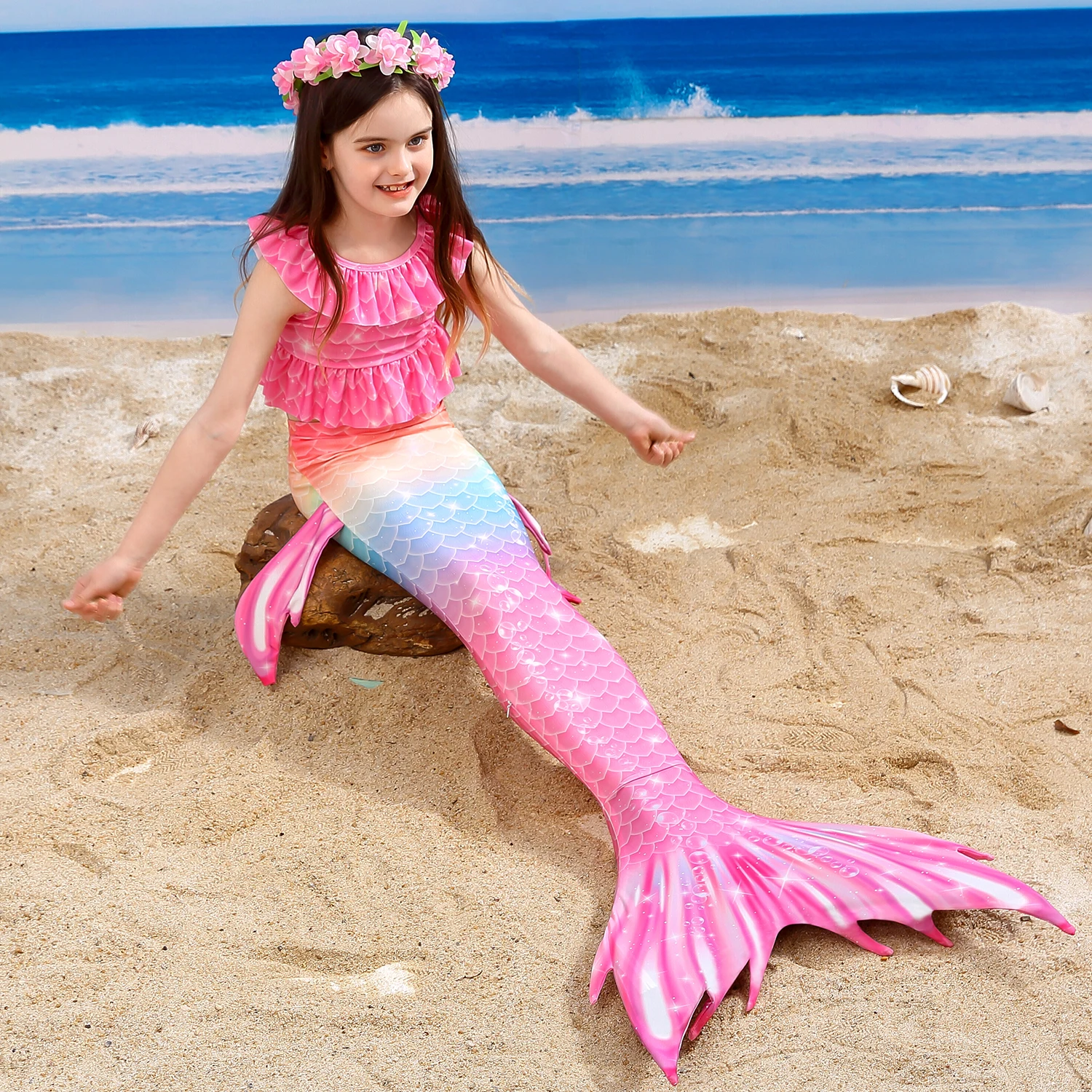 

New Mermaid Tail Kids For Girls Summer Dress Little Mermaid Costume Fantasy Children Party Cosplay Beach Clothes Bathing Suit