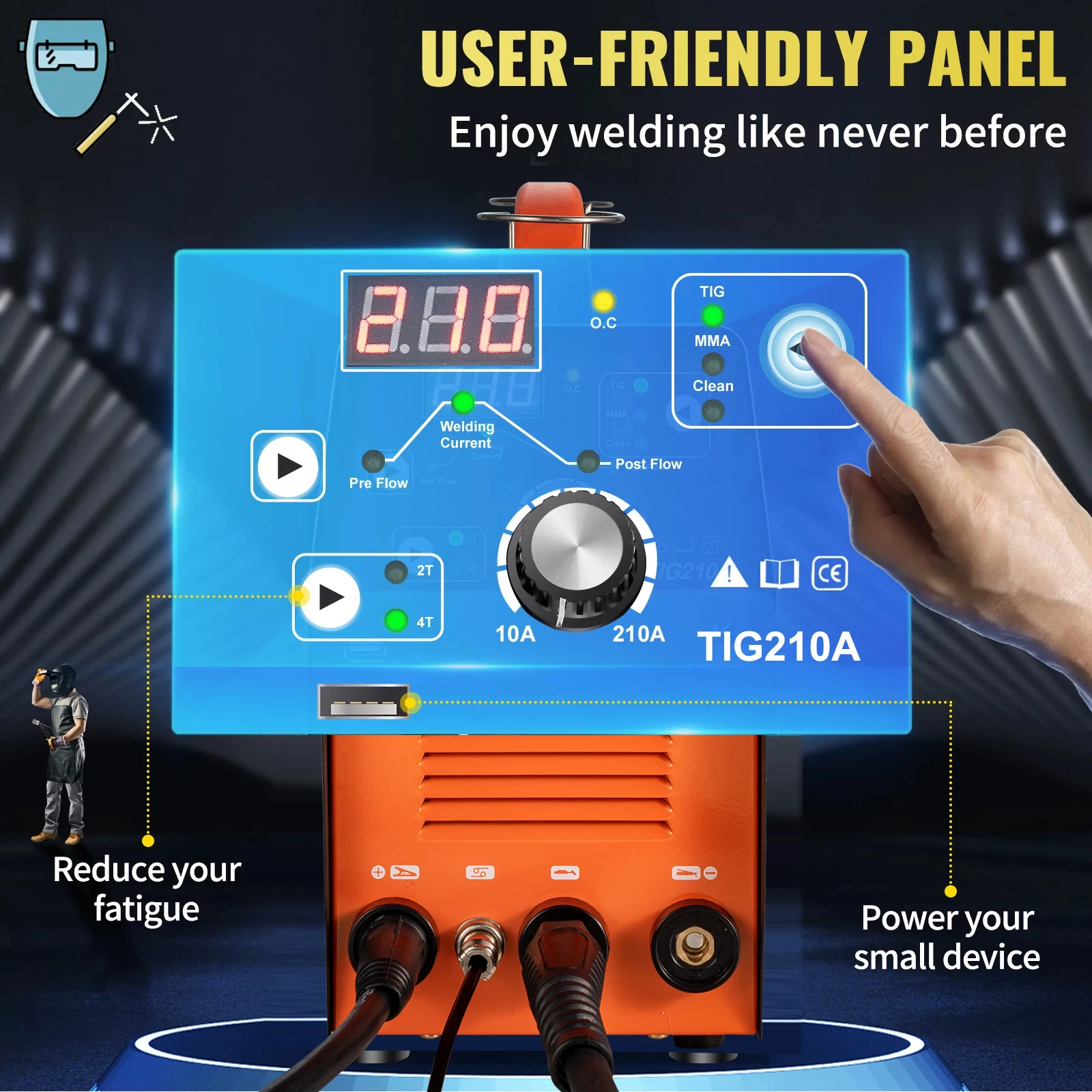 VEVOR 210A 3 in 1 TIG Welder AC 110/220V 3 in 1 Multifunctional HF TIG ARC Clean Welding Machine with USB Port/Pulse & Torch 4