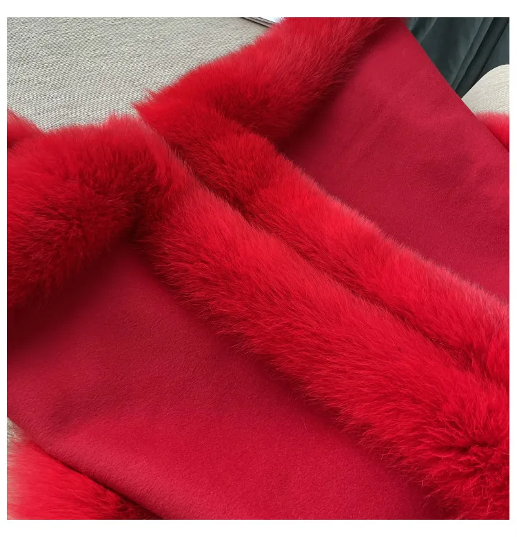 Luxus Frauen Herbst Warme 100% Wolle Schal mit Echten Fuchs Pelz Trim Winter Lange Pashmina Dicken Poncho Wraps Fashoin Cape – Detail 23