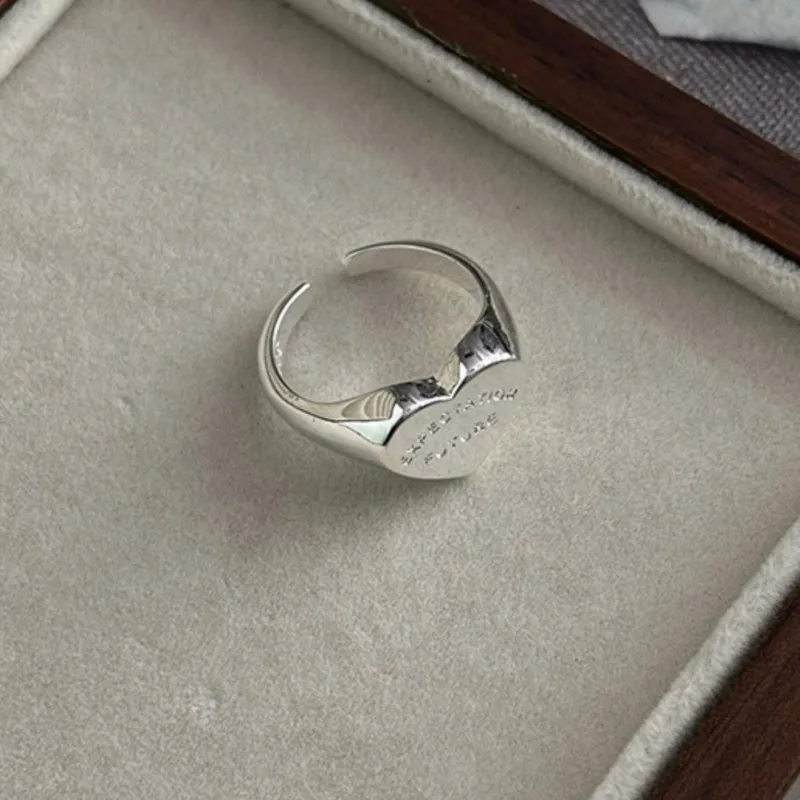 Silver Color Love Heart Letter Rings for Women Elegant Simple Smooth Ring Party Jewelry Gifts