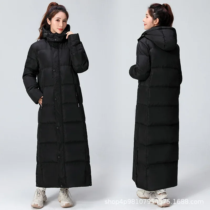 Winter Long To Ankle White Duck Down Jacket for Men and Women 2023 Thickened Warm Down Jackets Black Hooded Coat Пуховик Мужской
