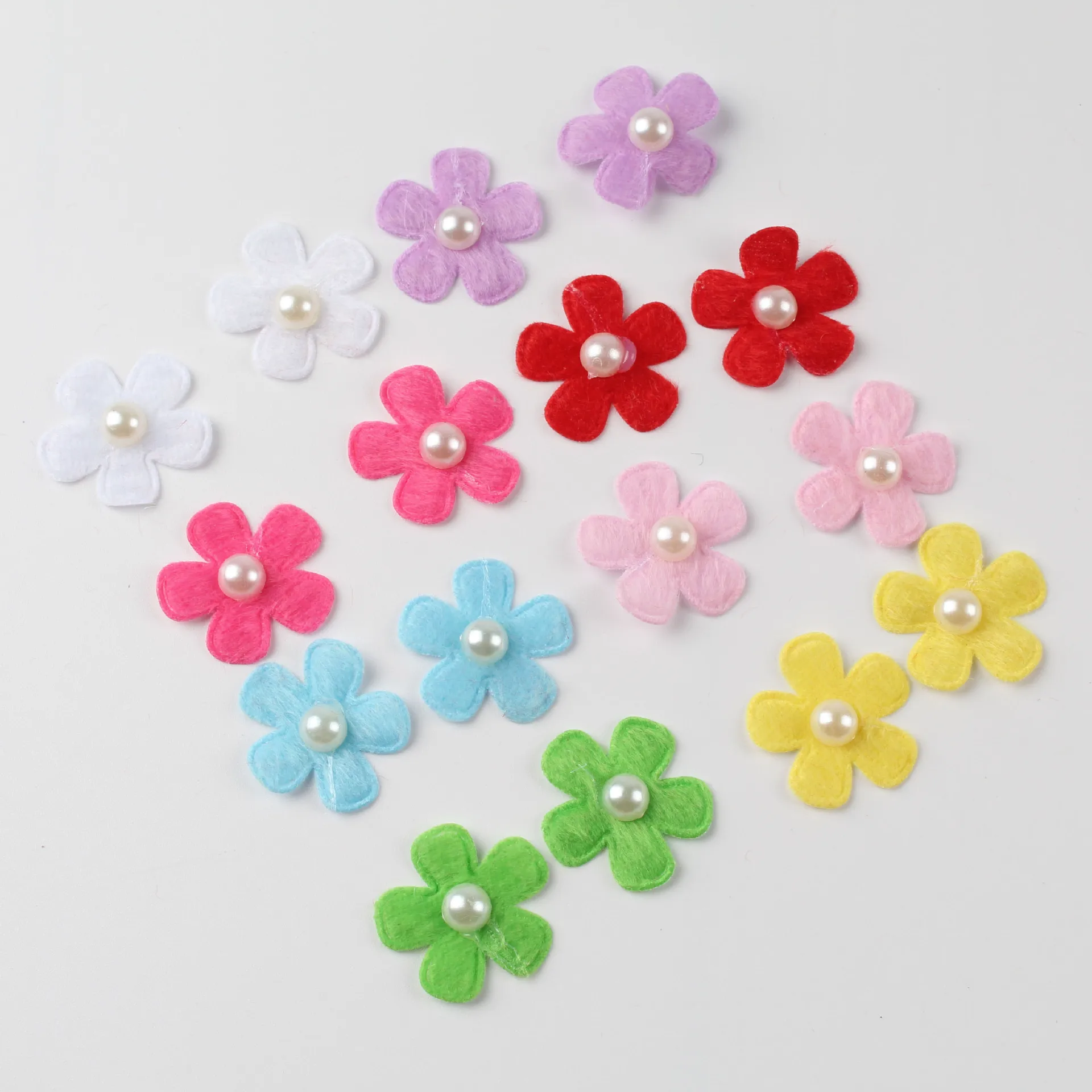 100PCS Colorful Pearl Handmade Bead Flower Felt Cloth Hair Rope DIY Handmade Accessories Sticker Applique Patches Felt Pads