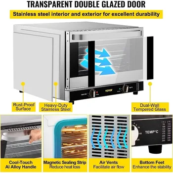 VEVOR Commercial Convection Oven, 66L/60Qt, Half-Size Conventional Oven Countertop, 1800W 4-Tier Toaster w/Front Glass Door 5
