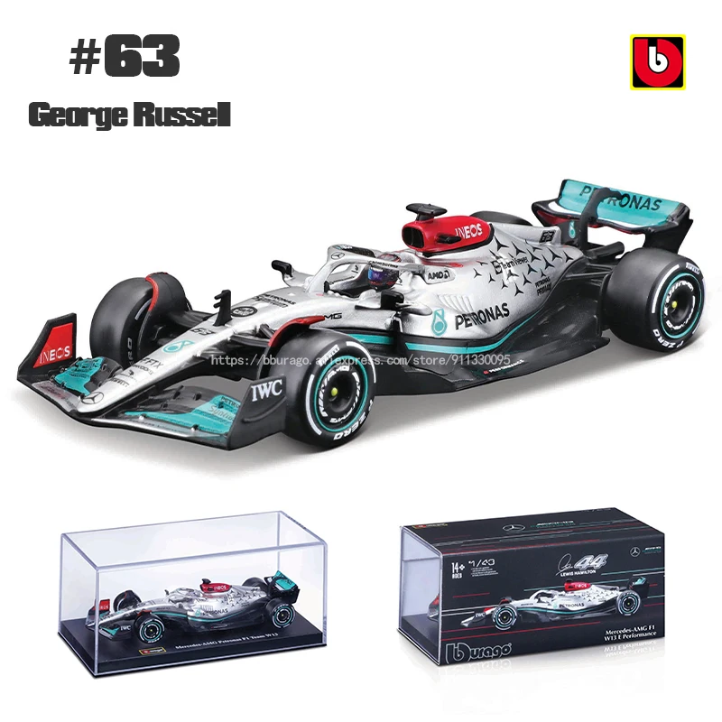 Bburago 1:43 2022 #44 hamilton f1 mercedes-benz-amg w13 #63 george